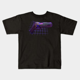 Cyberpunk Vaporwave Cyberwave Gun Blaster Pistol Kids T-Shirt